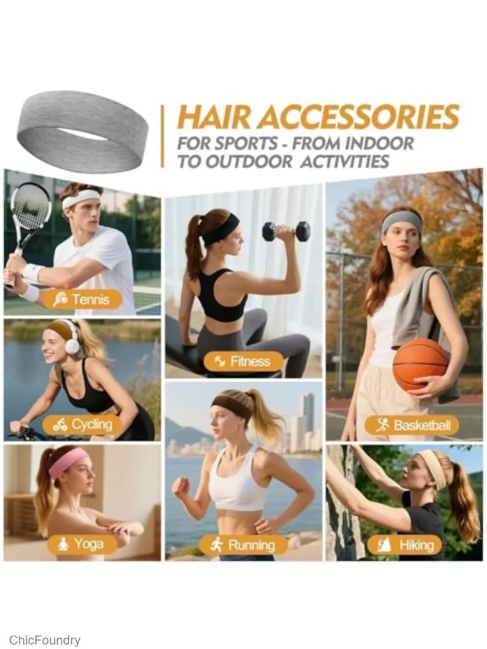 8 Pack Stretchy Headbands for Women, Polyester-Spandex, Workout & Yoga Hair